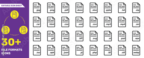 Minimal File Format Icon Set – Editable Vector Icons for 30+ File Types