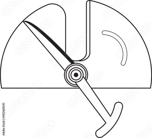 Black and white line vector illustration of a manual sweet potato cutter knife, showing a semicircular cutting guard with a handle and blade, designed for slicing or peeling root vegetables by hand.