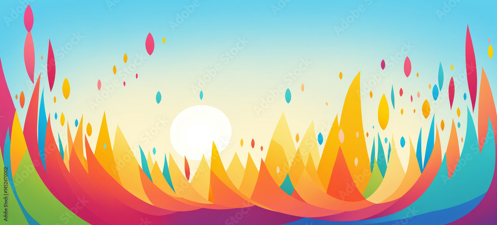 abstract colorful wave and mountain pattern with sunrise