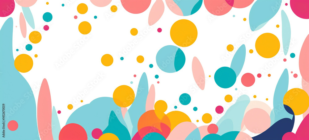 abstract colorful dot and shape pattern on white background