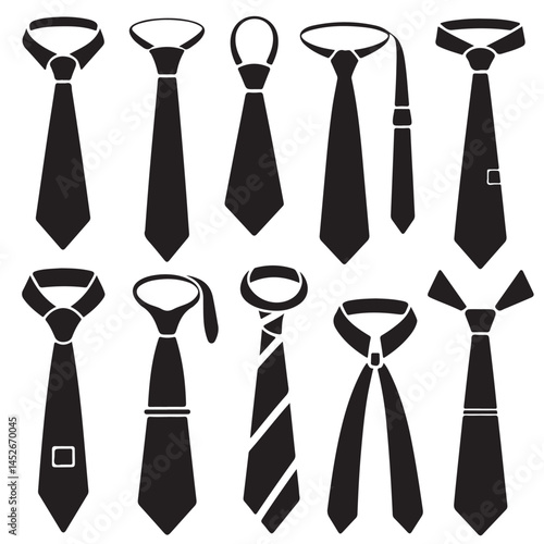 simple modern black tie or necktie icon set vector silhouettes outline coloring book page line art  vector silhouettes