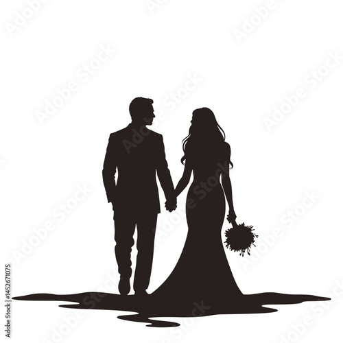 Couple silhouette wedding, black and white, for invitations