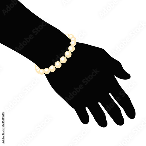Pearl bracelet on a hand silhouette, minimalist style, for website design