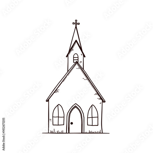 Simple church drawing, monochrome sketch, for faith websites