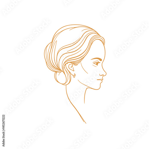 Woman's profile, line art, gold tones, for branding