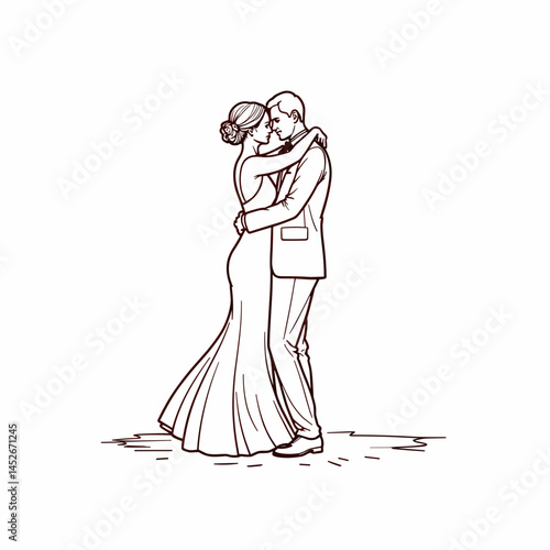 Couple embracing wedding illustration, maroon, for invitations