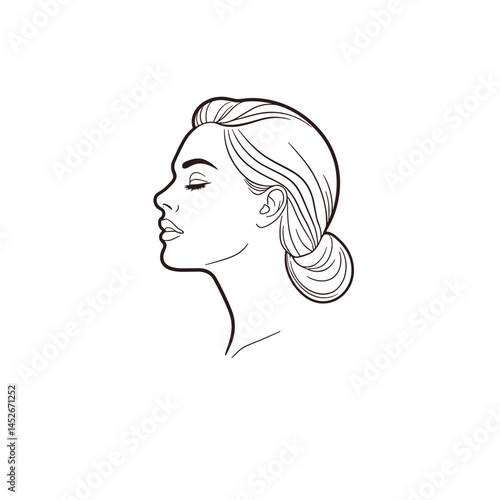 Woman's profile, line art, black and white, for beauty branding