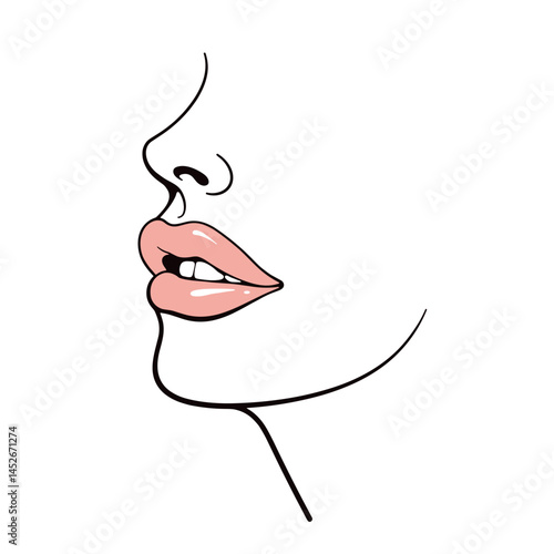Woman's lips line art, pink, beauty, for branding