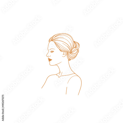 Woman profile, line art, copper tones, for branding