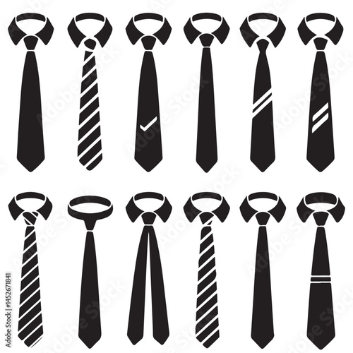 simple modern black tie or necktie icon set vector silhouettes outline coloring book page line art  vector silhouettes