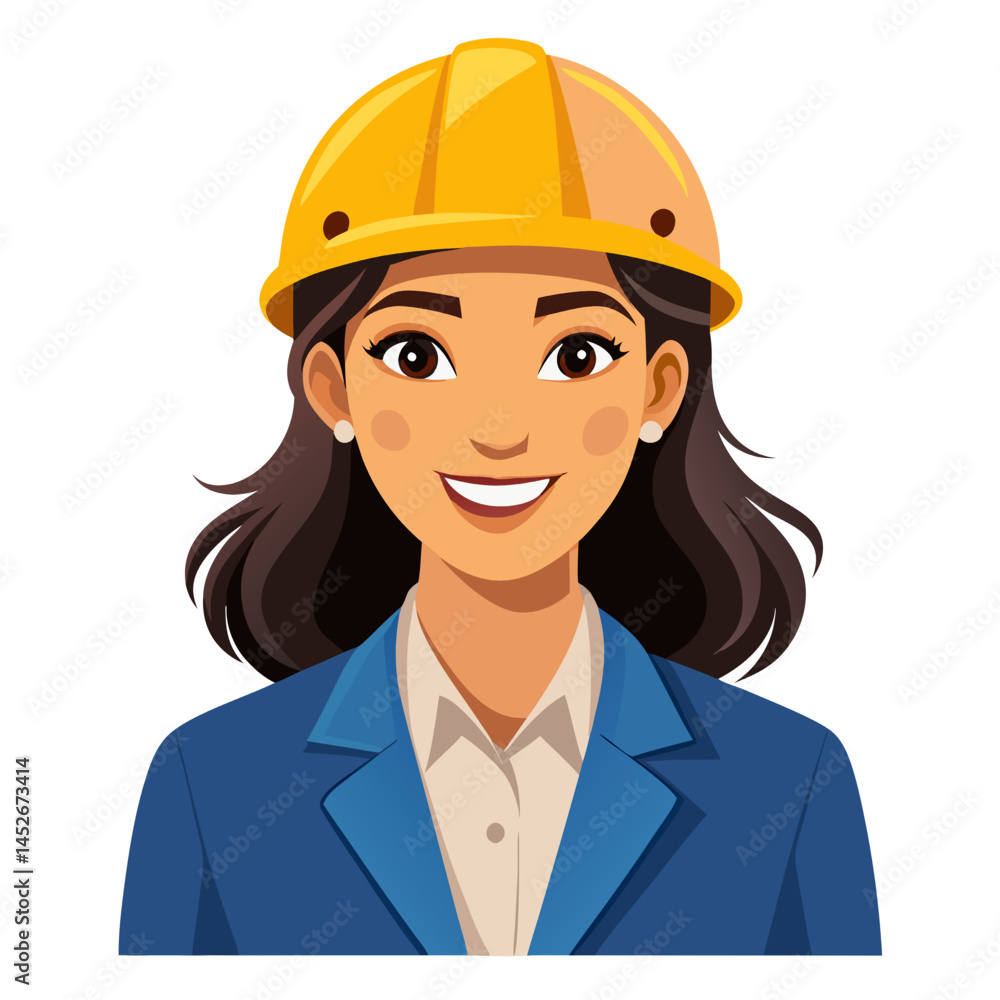 Vector illustration of a woman engineer in a helmet on white background. Vector illustration of a woman engineer in a helmet on white background.