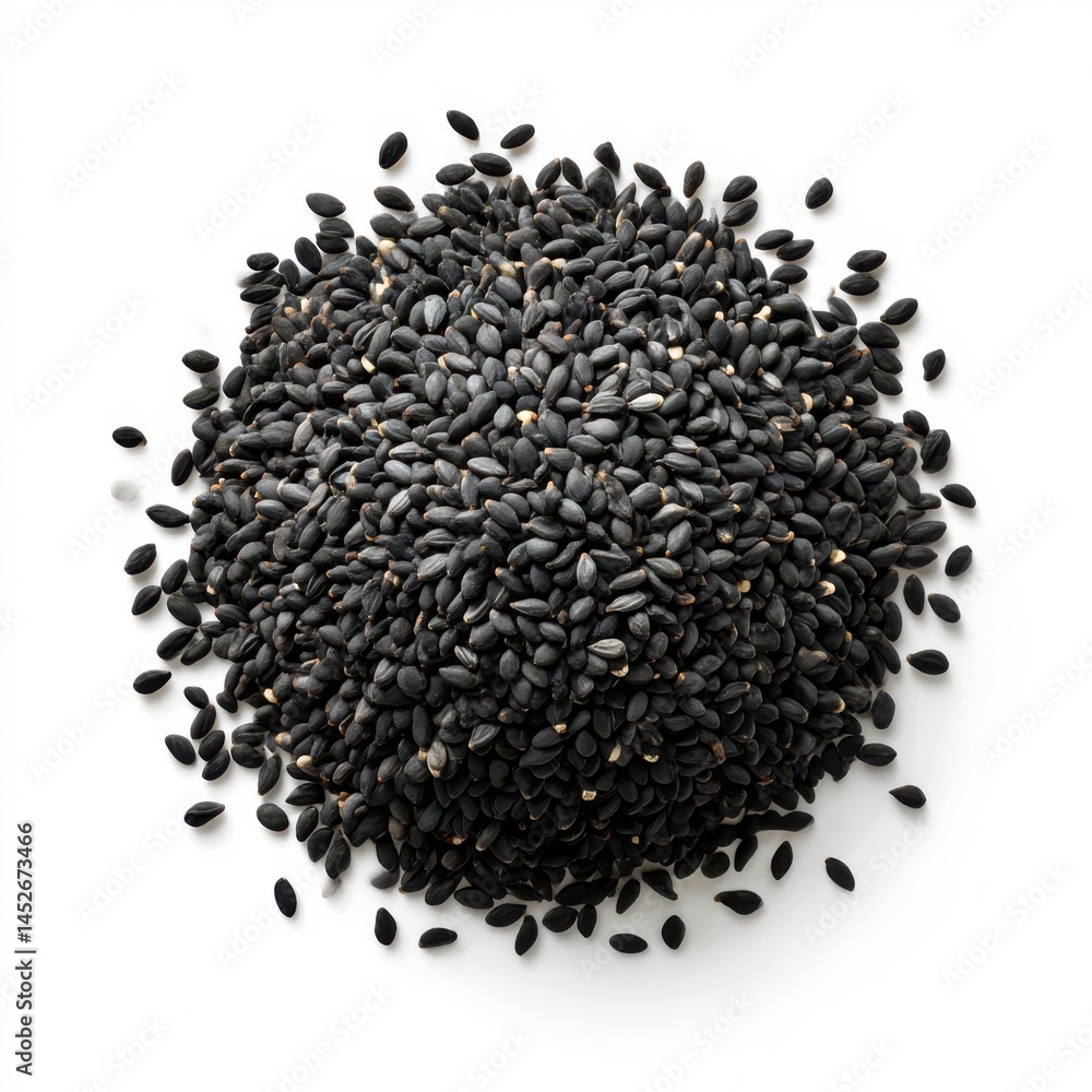 Pile of black sesame seeds isolated on white background Pile of black sesame seeds isolated on white background
