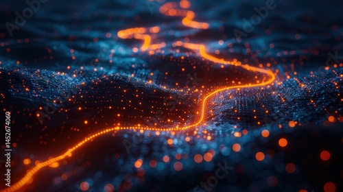 customer journey map, glowing line tracing across digital interface of touchpoints 