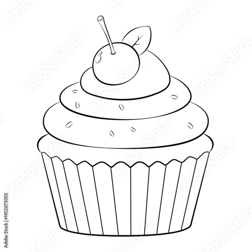 cupcake outline Vector Illustration, Coloring Page for Kids