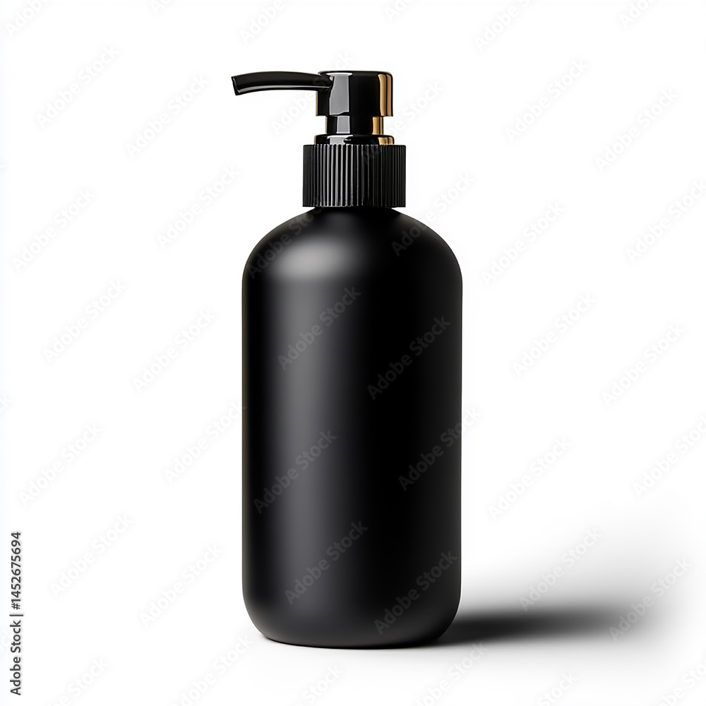 Sleek Black Dispenser: A minimalist composition features a modern black pump bottle, showcasing its elegant design and potential for cosmetic or personal care products. Sleek Black Dispenser: A minimalist composition features a modern black pump bottle, showcasing its elegant design and potential for cosmetic or personal care products.