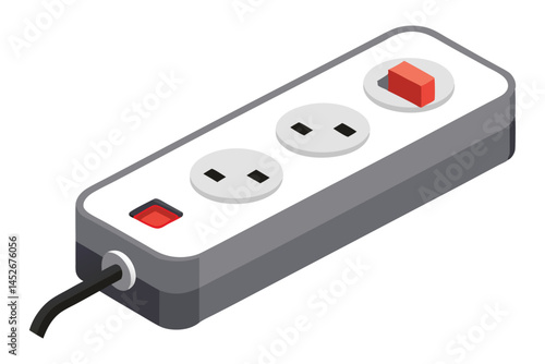 Isometric Illustration of Power Strip with Multiple Outlets and On/Off Switches