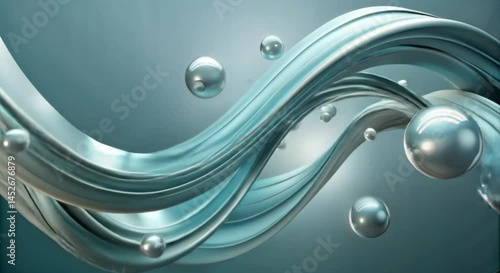 Abstract design of flowing waves and bubbles in cool tones for copy space