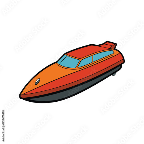 Speedboat vector illustration, fast motorboat on water waves, summer sea transport for sport, travel, and marine adventure