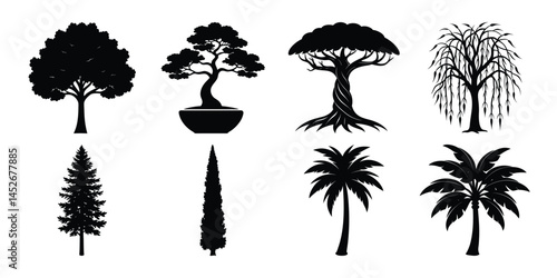 Trees silhouette vector set isolated on white background