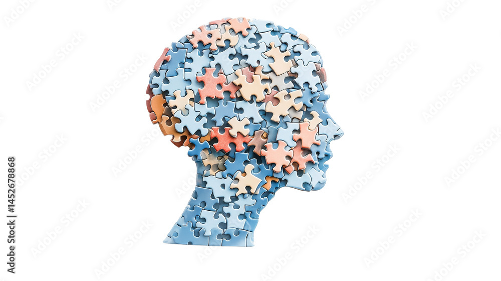 Intricate mindscape: A human head profile artfully composed of jigsaw pieces Intricate mindscape: A human head profile artfully composed of jigsaw pieces