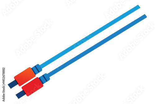 Two stylized audio cables with vibrant red and orange connector bodies