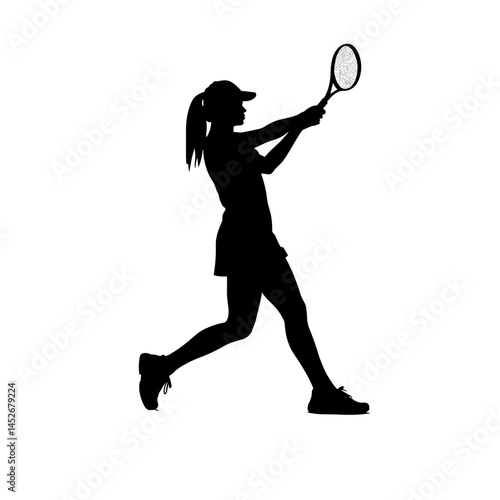 Female Tennis Player Swinging Racket in Minimalist Silhouette  
