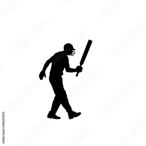 Silhouette of a Cricketer Preparing to Bat with no background