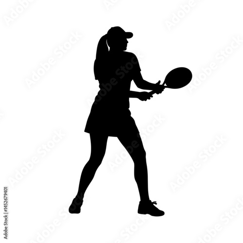 Female Tennis Player Silhouette Preparing to Swing with no background