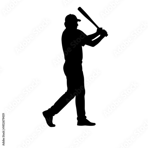 Silhouette of a baseball player swinging a bat with no background