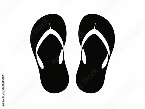 Flip Flop Silhouette Black  Vector. Minimalist Flip Flop Outline