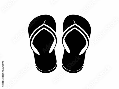 Flip Flop Silhouette Black  Vector. Minimalist Flip Flop Outline