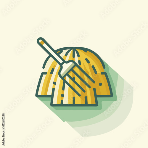 Vector icon. Haystack with Pitchfork in Simple Style  . Minimalistic flat design. Part of agriculture icon set.