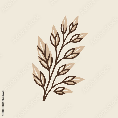 Vector icon. Illustration of oat plant in earthy tones on beige background. Minimalistic flat design. Part of agriculture icon set.