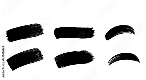 Brush line set. Vector calligraphy paint strokes. Vintage Chinese brushstrokes collection. Straight long hand drawn stripes background. Abstract black ink grungy lines, borders, emphasis underlines
