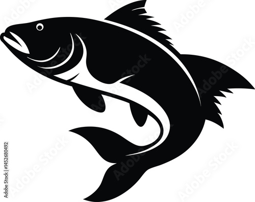 Bass fish black silhouette,Largemouth Bass Fish Silhouette Vector
