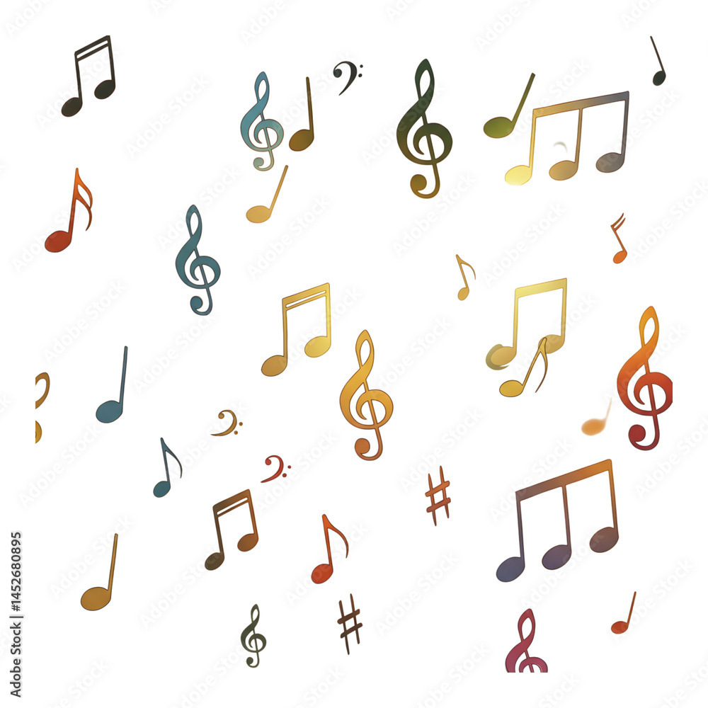 Music symbols and notes scattered in a fun and energetic pattern Music symbols and notes scattered in a fun and energetic pattern