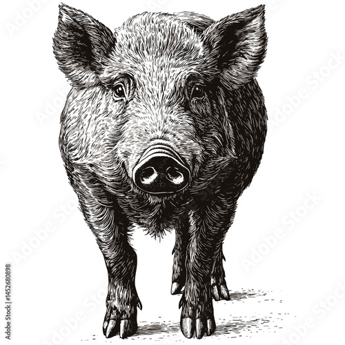 Engraved wild boar, old vintage sketch style, hand drawn woodcut vector, forest animal illustration, classic wildlife print, rustic boar design, retro animal clipart,