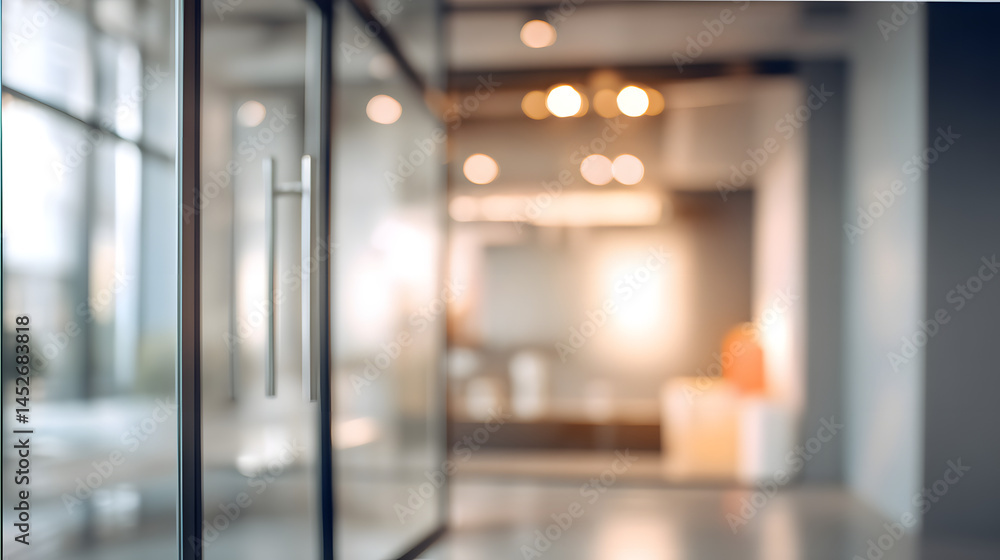 Modern office space with blurred doorway contemporary design indoor environment professional setting Modern office space with blurred doorway contemporary design indoor environment professional setting