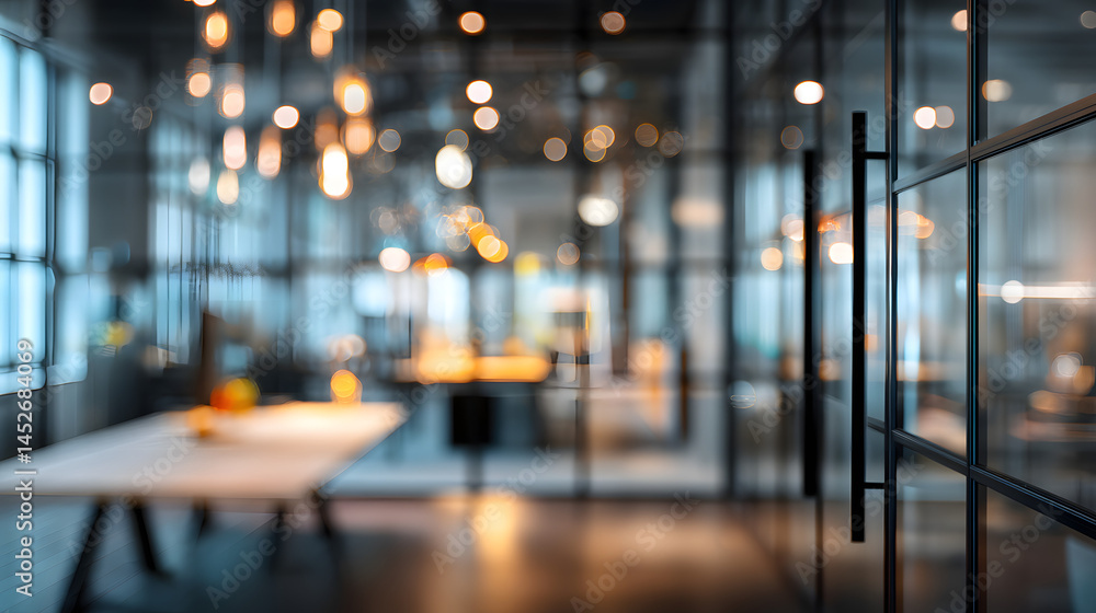 Fototapeta premium Dynamic office environment with blurred background contemporary workspace modern aesthetic