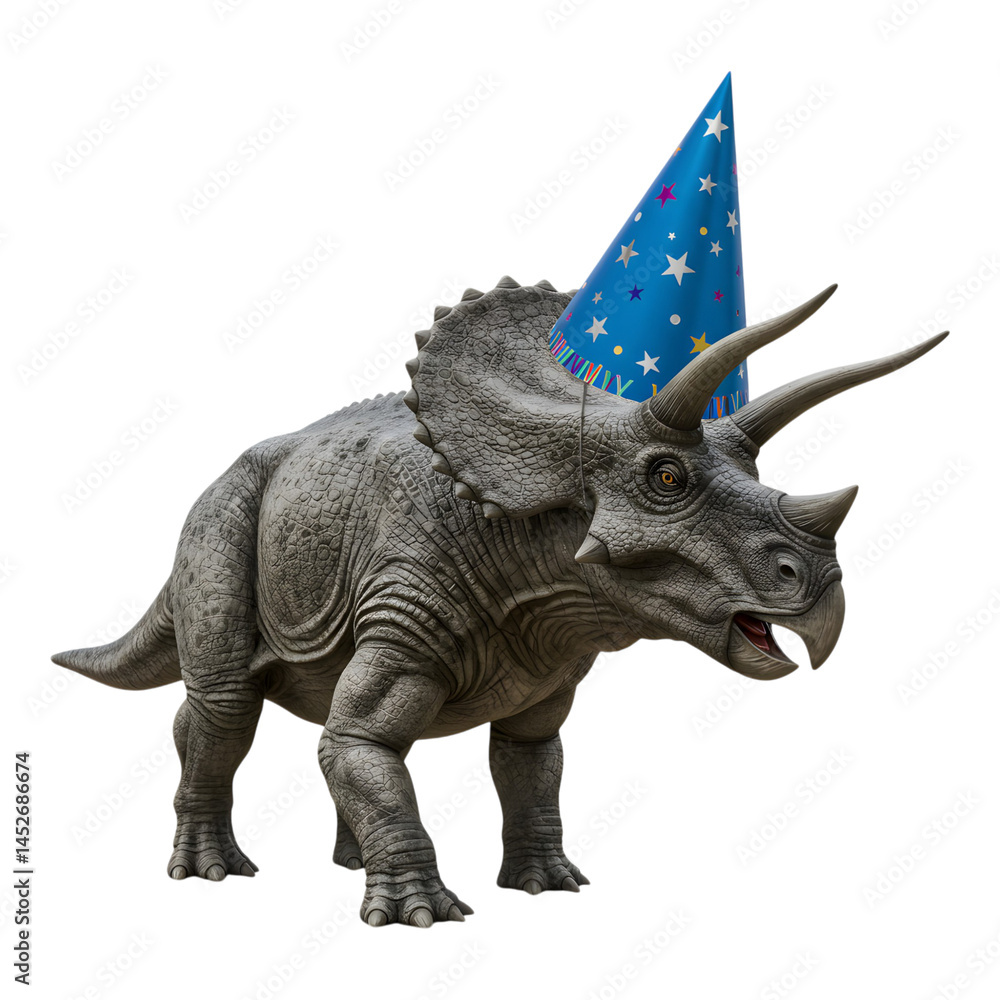 Fototapeta premium Triceratops toy in a fantasy wizard cap.
