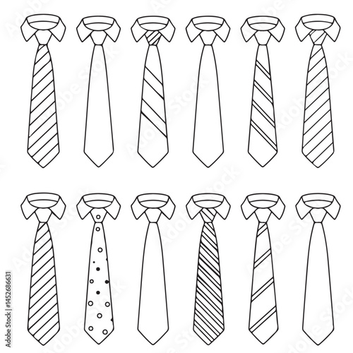 simple modern black tie or necktie icon set vector silhouettes outline coloring book page line art  vector silhouettes
