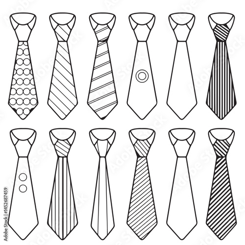 simple modern black tie or necktie icon set vector silhouettes outline coloring book page line art  vector silhouettes