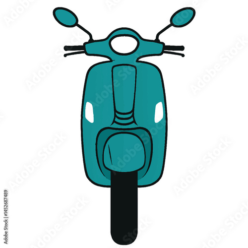 Front View of Classic Scooter – Vector Illustration of Teal Retro Moped Design