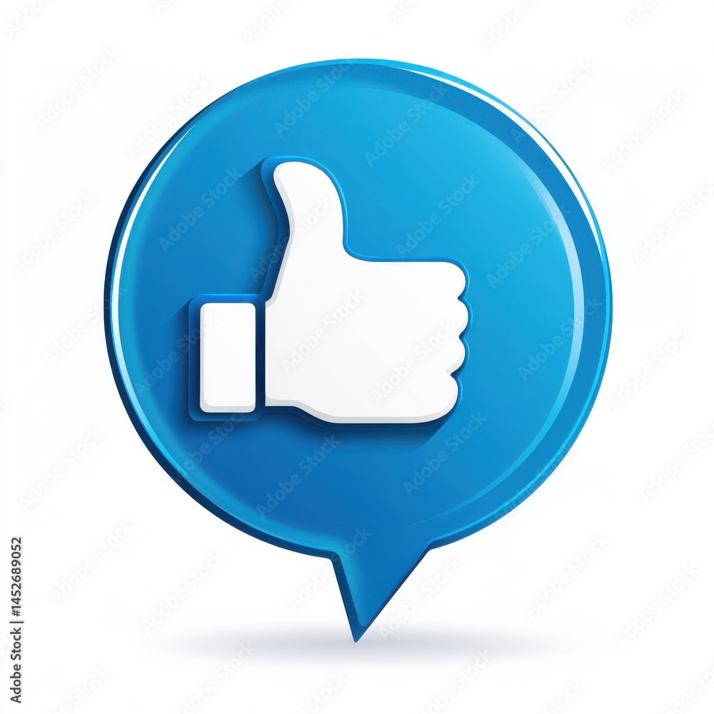Blue speech bubble with a thumbs up symbol isolated on white background Blue speech bubble with a thumbs up symbol isolated on white background