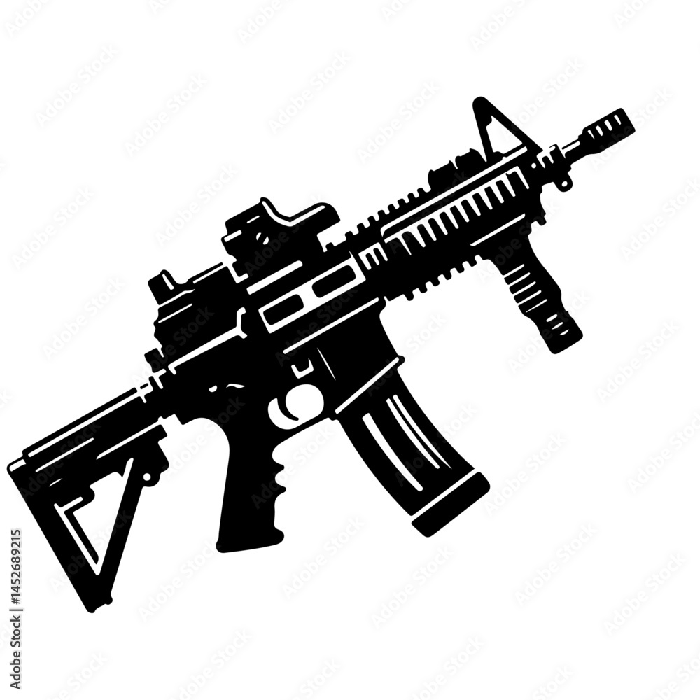 Assault Rifle Silhouette for Military and Weaponry Design Assault Rifle Silhouette for Military and Weaponry Design