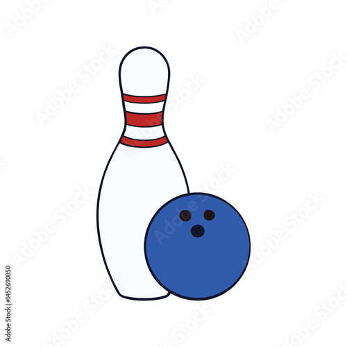 Bowling vector illustration, classic ten-pin bowling ball and pins design, sports, leisure, and entertainment
