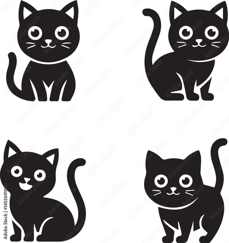 Obraz premium Silhouette of black cat vector collection set on white background
