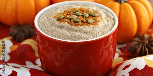 Wallpaper Mural Delicious Pumpkin Spice Chia Seed Pudding in Red Bowl Torontodigital.ca