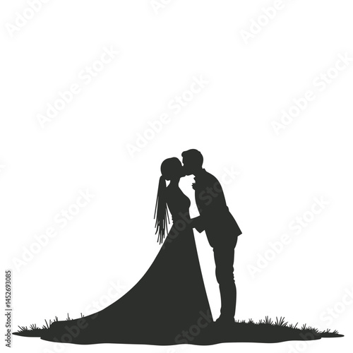 Bride and groom kissing silhouette, for wedding invitations