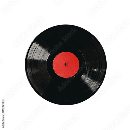 Vintage Black Vinyl Record with Red Label On white background